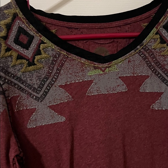 Double D Ranch Maroon Tribal Long Sleeve Top - Picture 3 of 4